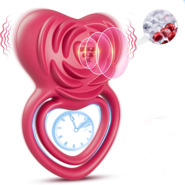Vibrationscockring mit Doppelwirkung und Rosaförmigem Klitorisstimulator für Intensives Vergnügen