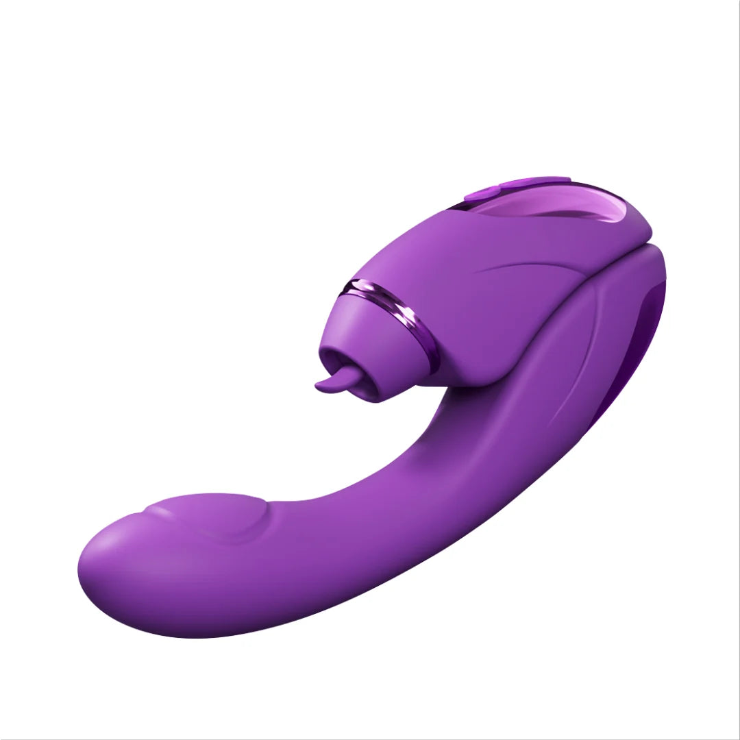 2-in-1 Vibrator mit 10 Vibrationsmodi, 10 Klopfmodi und 4 austauschbaren Aufsätzen