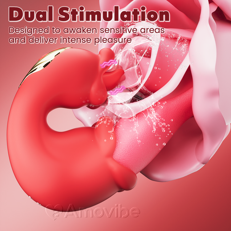 Dual Rosen Stopf G Punkt Vibrator mit Zungenlecken & Vibration