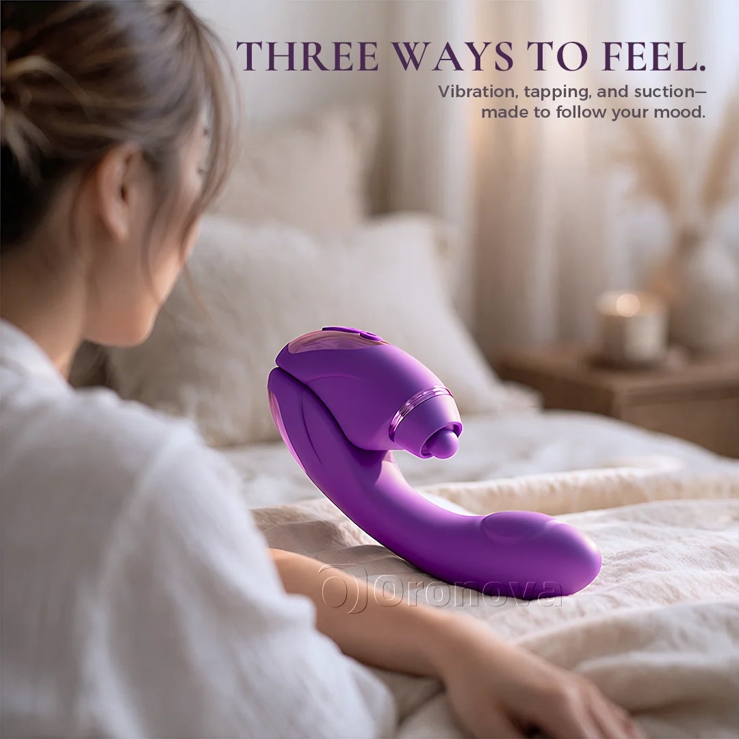 2-in-1 Vibrator mit 10 Vibrationsmodi, 10 Klopfmodi und 4 austauschbaren Aufsätzen