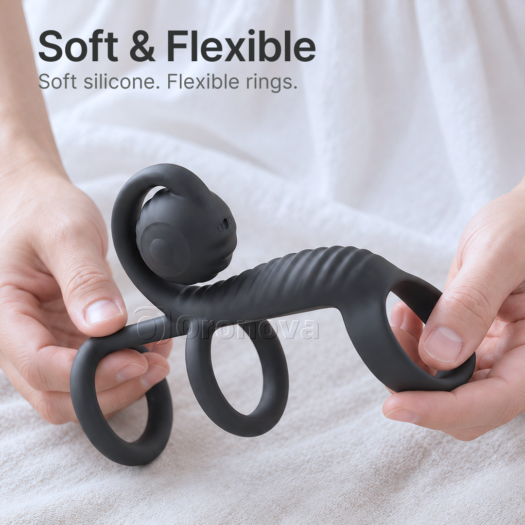 DREI-RING-DESIGN · DUALE VIBRATION · KABELLOSE FERNBEDIENUNG · RUNDER VIBRATIONSKOPF
