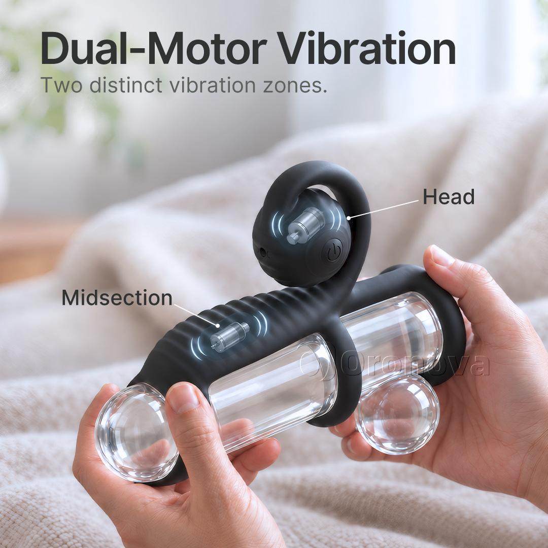 DREI-RING-DESIGN · DUALE VIBRATION · KABELLOSE FERNBEDIENUNG · RUNDER VIBRATIONSKOPF