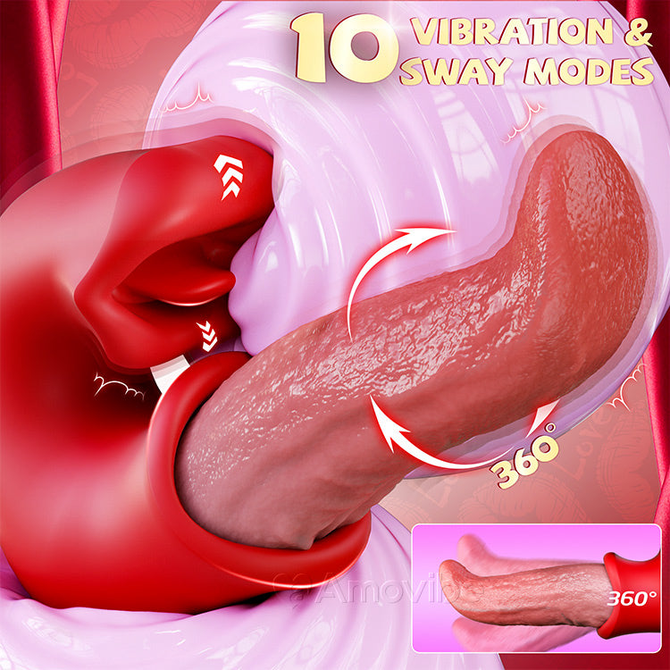 3 in 1 Dildo Vibrator - mit G-Punkt, Klitoris und Zunge, wasserfest