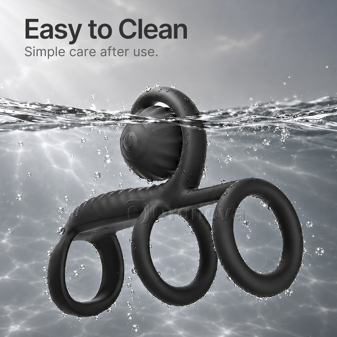 DREI-RING-DESIGN · DUALE VIBRATION · KABELLOSE FERNBEDIENUNG · RUNDER VIBRATIONSKOPF