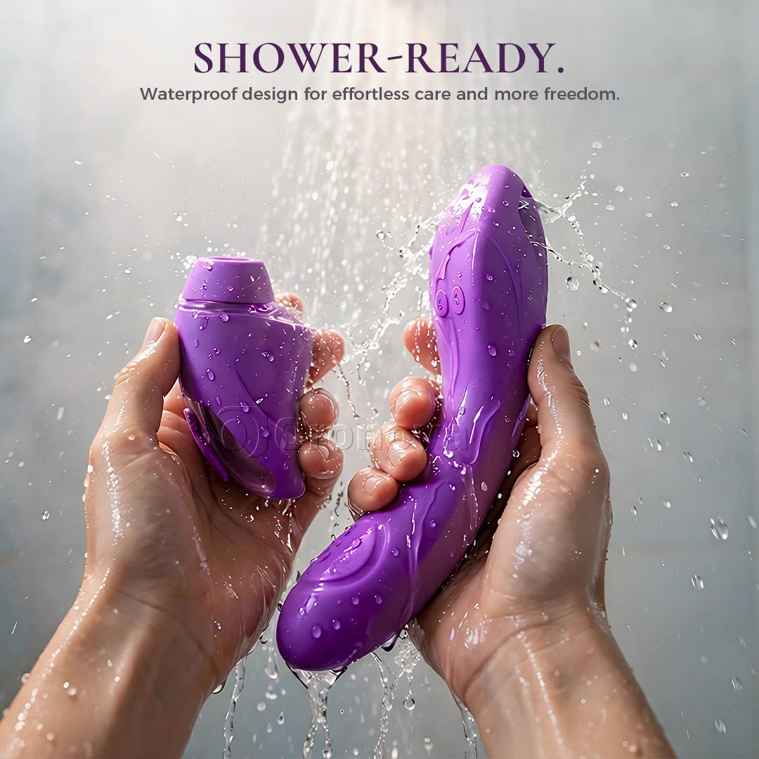 2-in-1 Vibrator mit 10 Vibrationsmodi, 10 Klopfmodi und 4 austauschbaren Aufsätzen