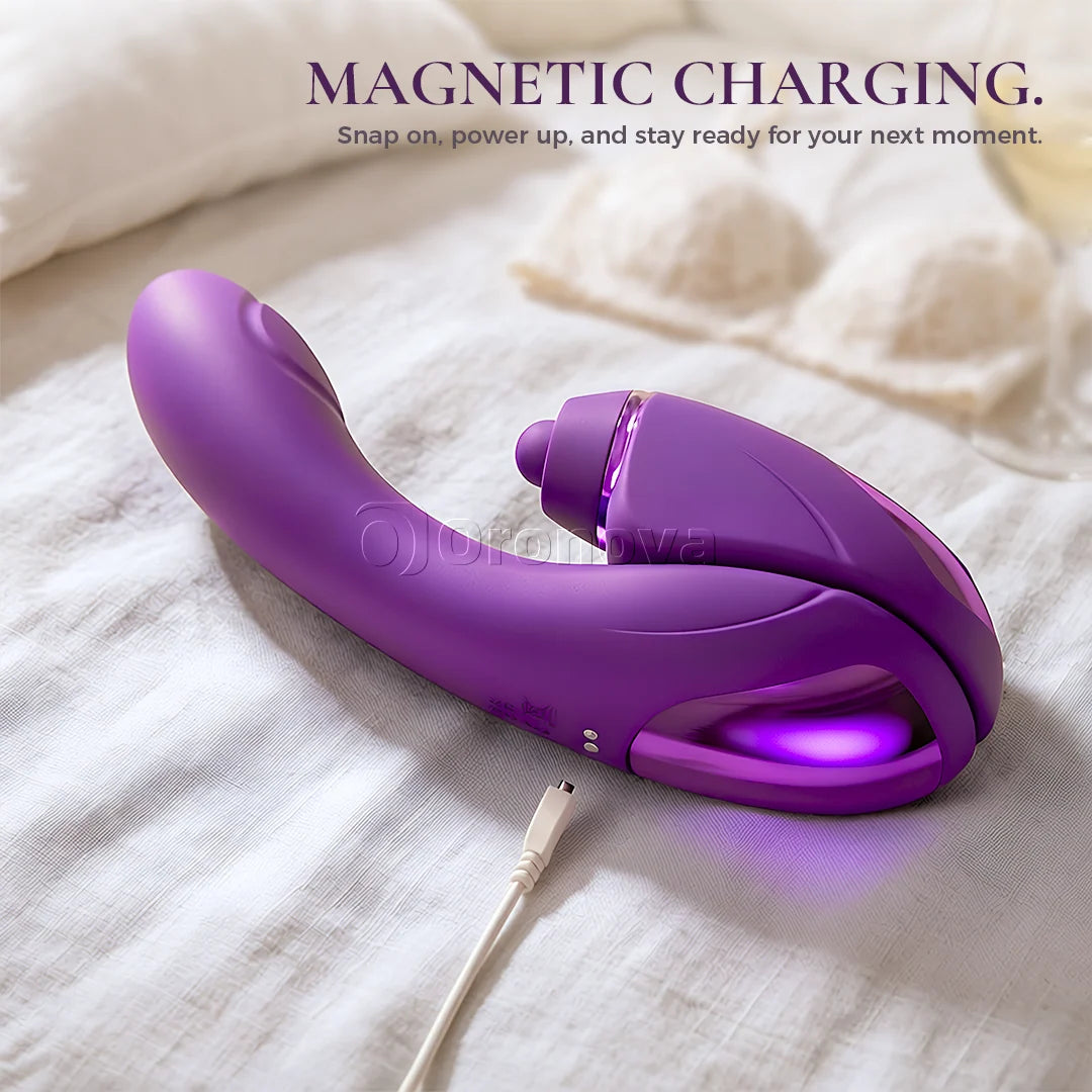 2-in-1 Vibrator mit 10 Vibrationsmodi, 10 Klopfmodi und 4 austauschbaren Aufsätzen