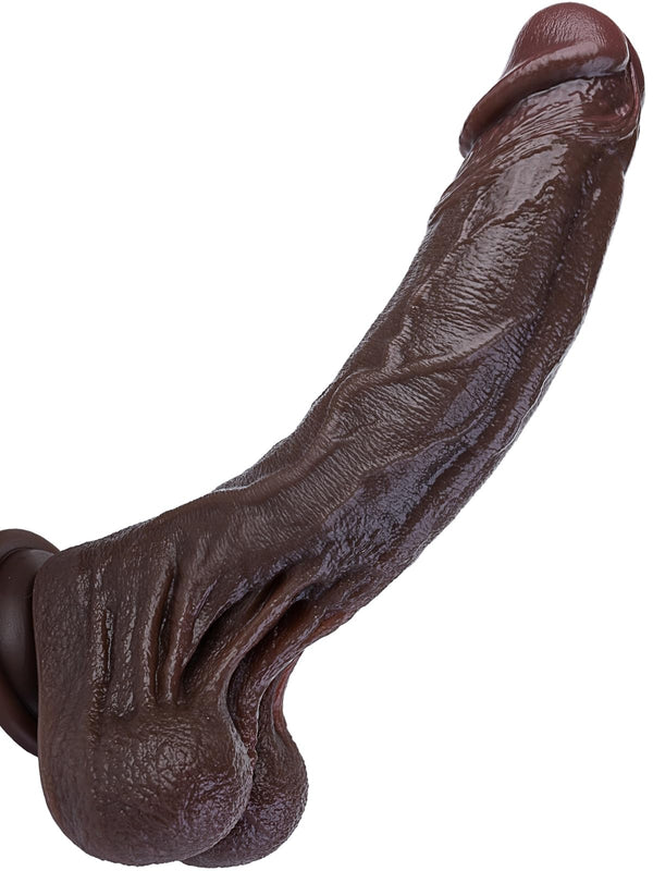 Schwarzer realistischer Dildo – 28 cm Silikon | Saugnapf-Vagina- und Anal-Spielzeug